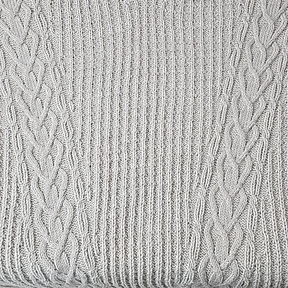 Womens Sz XL Tan Silver Metallic Thread Cable Knit V-neck Tunic Sweater - Picture 5 of 13